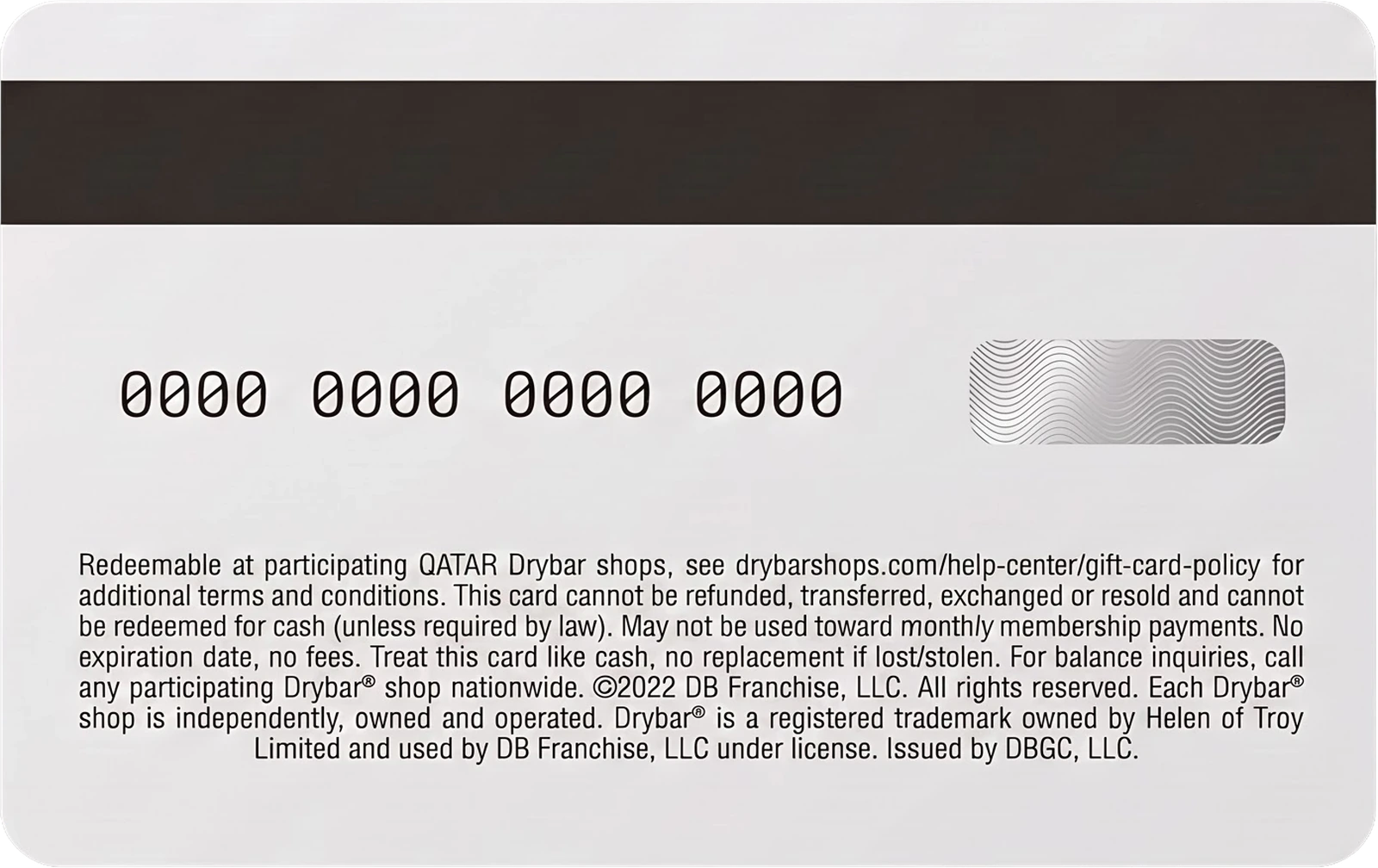 Drybar Qatar digital blowout gift card reverse side